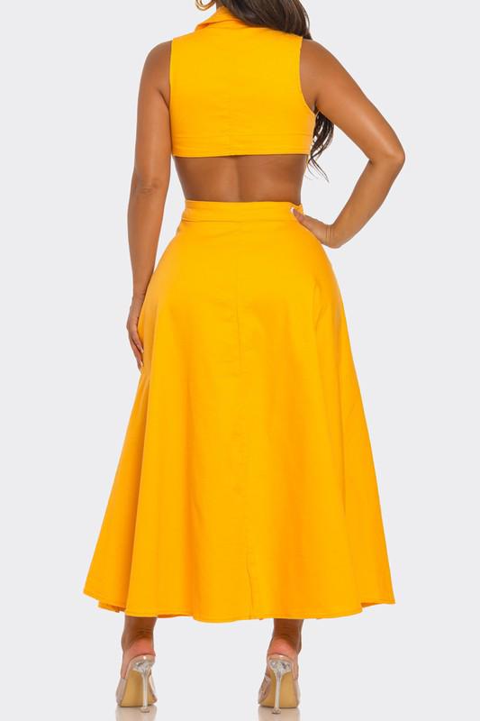 Yellow Cutout Buttom Down Dress