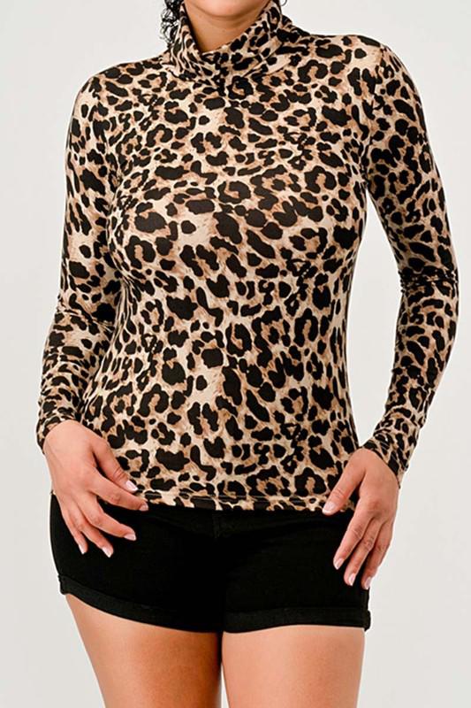 Leopard Turtle Neck Long Sleeve Top