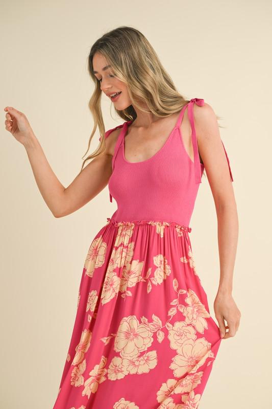 Floral Coral-Pink Mixed Texture Dress