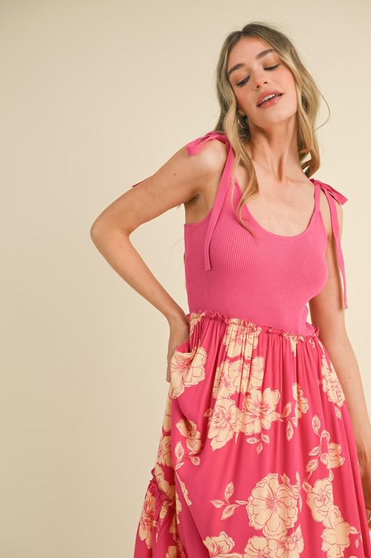 Floral Coral-Pink Mixed Texture Dress