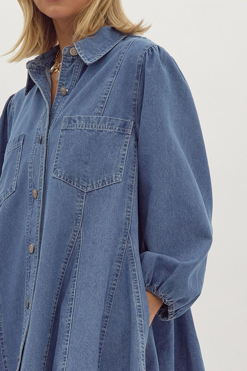 Balloon Sleeve Denim Shirtdress