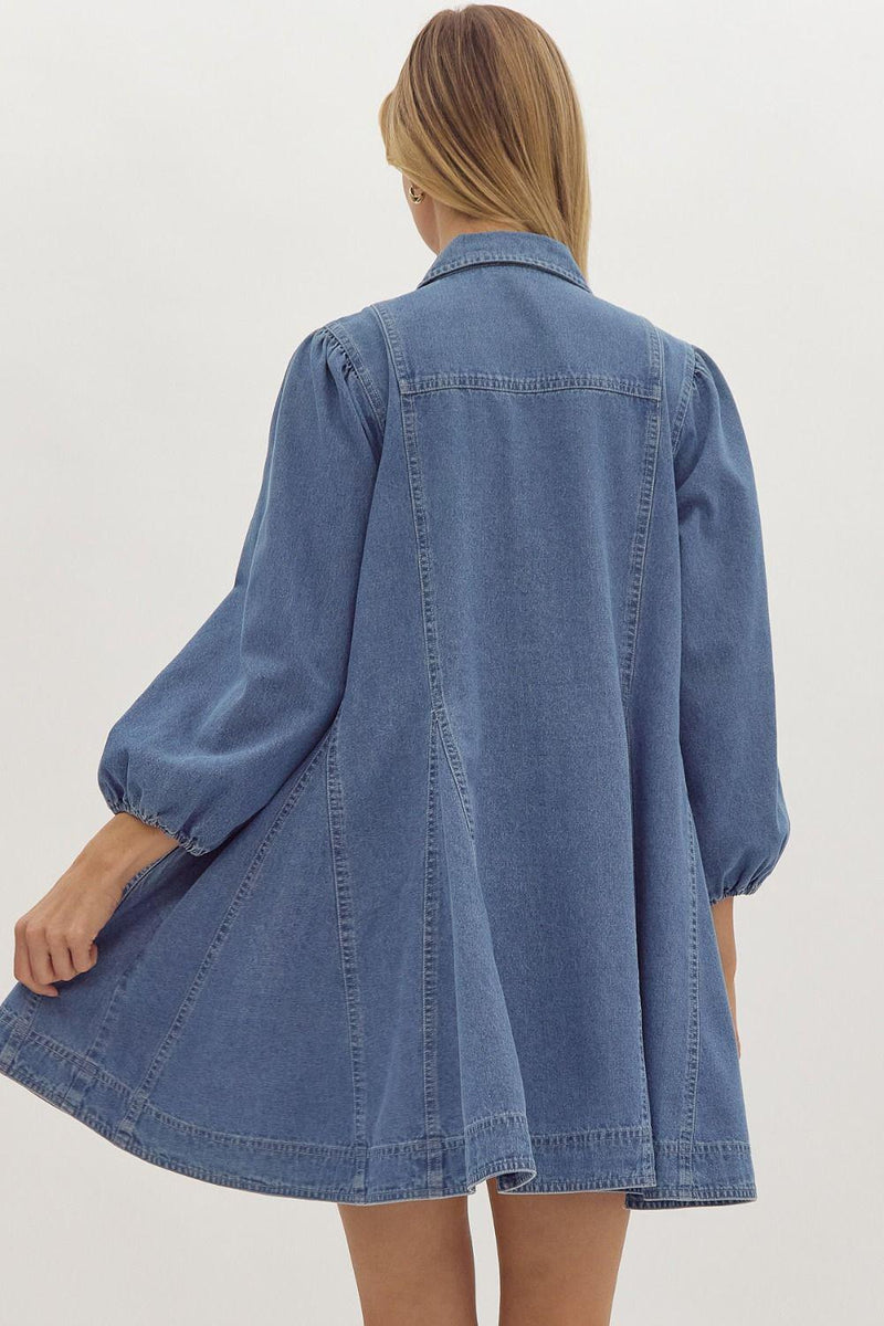 Balloon Sleeve Denim Shirtdress