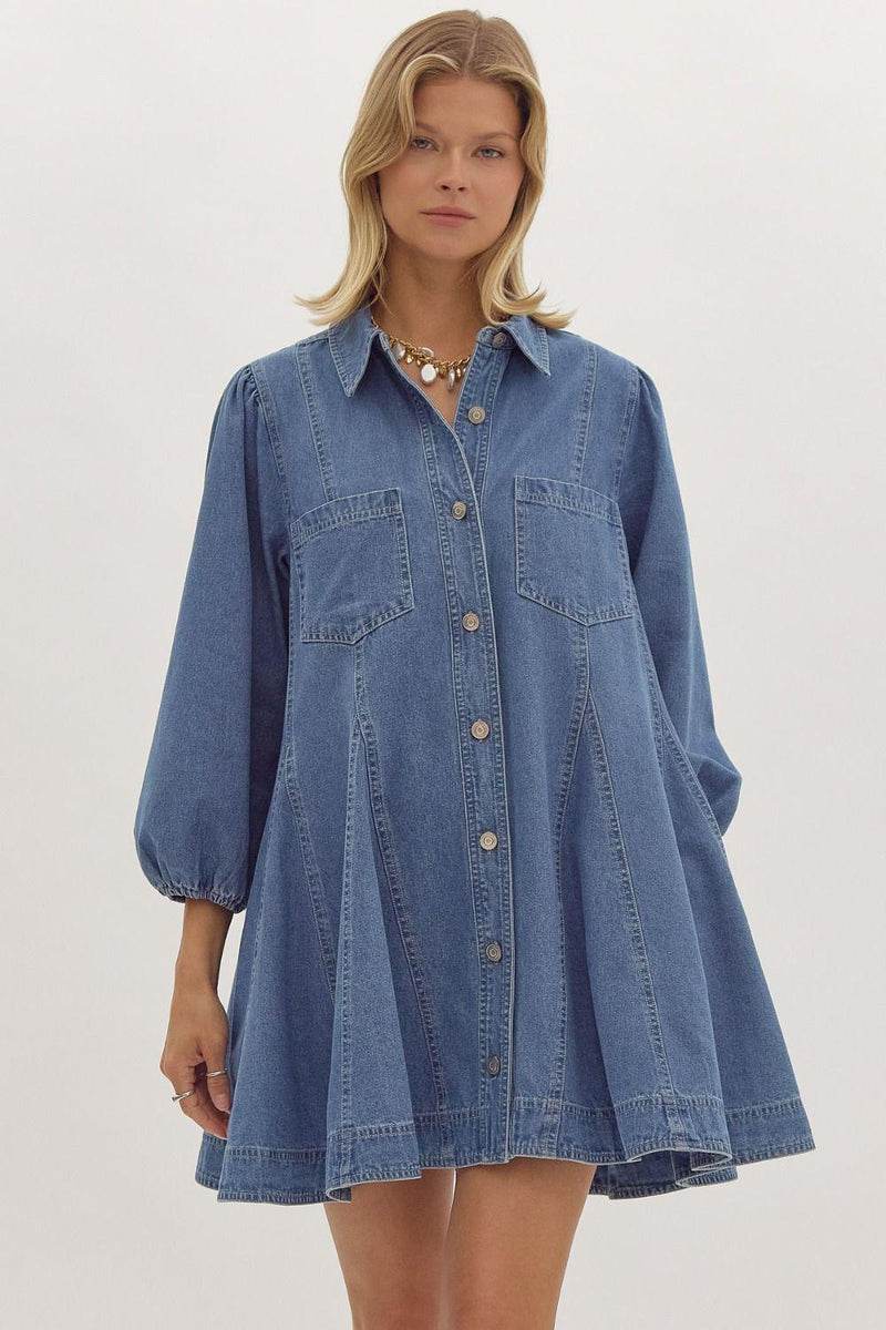 Balloon Sleeve Denim Shirtdress