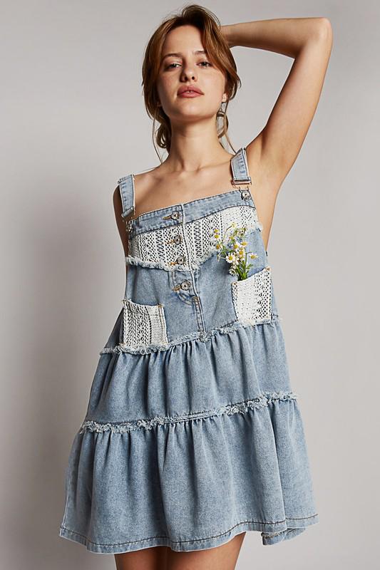 Boho Crochet Denim Dress