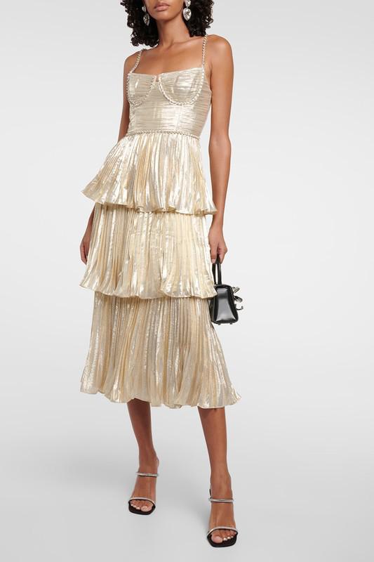 Golden Glamour Tiered Dress