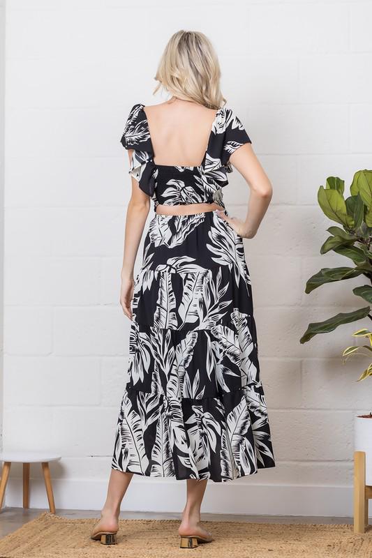 Tropical Noir Midi Dress