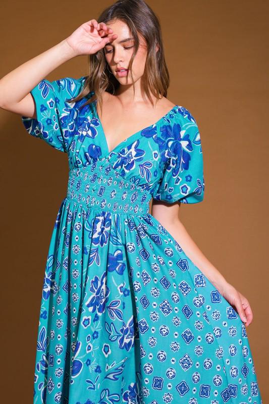 Blue Tropical Maxi Dress