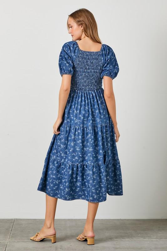 Denim Jacquard Midi Dress