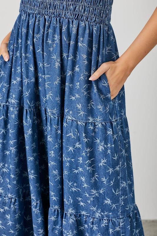 Denim Jacquard Midi Dress