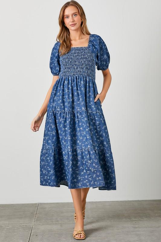 Denim Jacquard Midi Dress