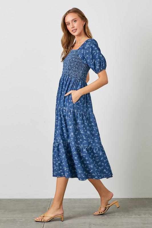 Denim Jacquard Midi Dress