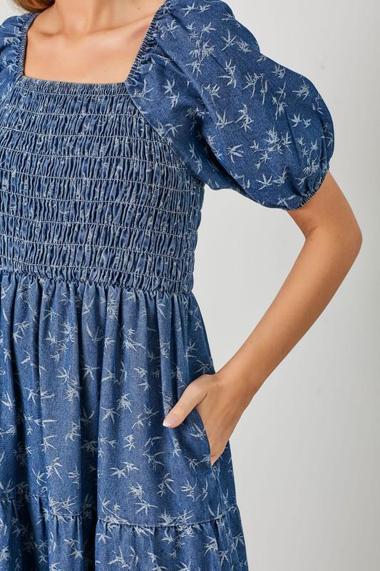 Denim Jacquard Midi Dress