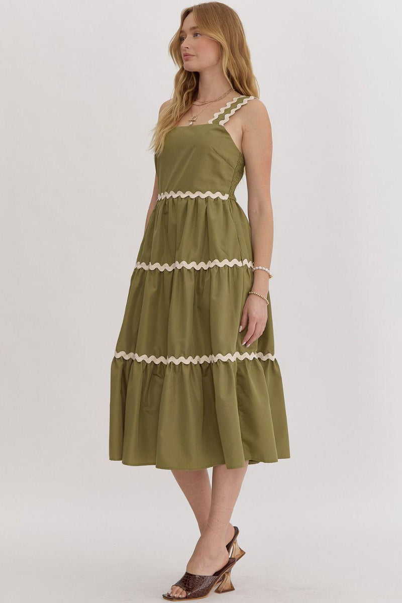 Green & Ivory Straps Midi Dress