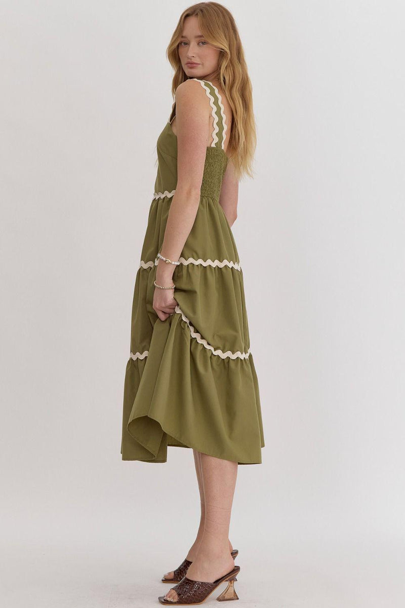 Green & Ivory Straps Midi Dress