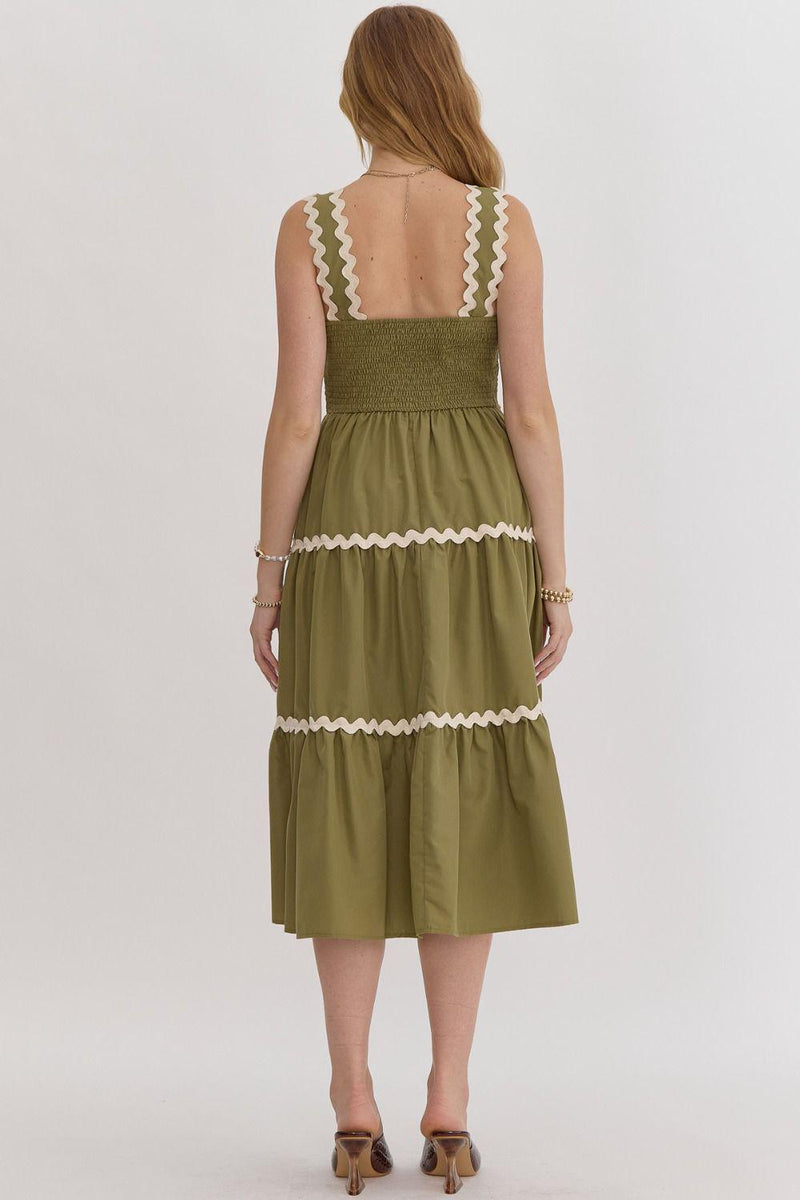 Green & Ivory Straps Midi Dress