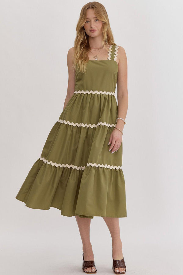 Green & Ivory Straps Midi Dress