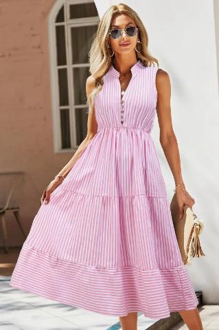 Pink and Whites Striped Midi Dress (Preorder)