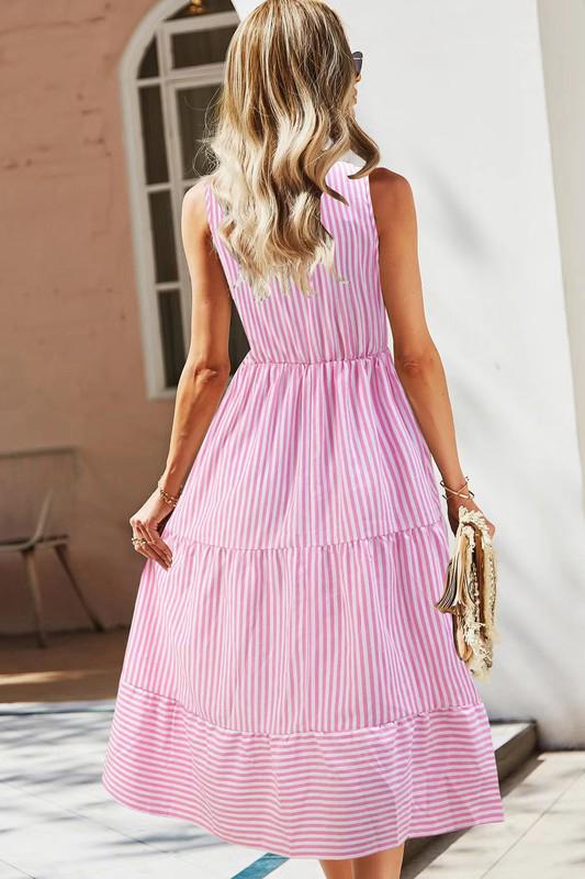 Pink and Whites Striped Midi Dress (Preorder)