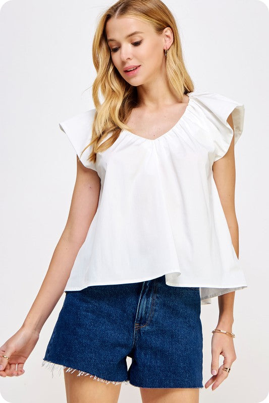 Off white v-neck puff sleeves top