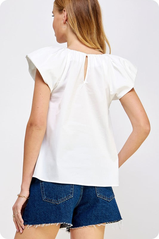 Off white v-neck puff sleeves top