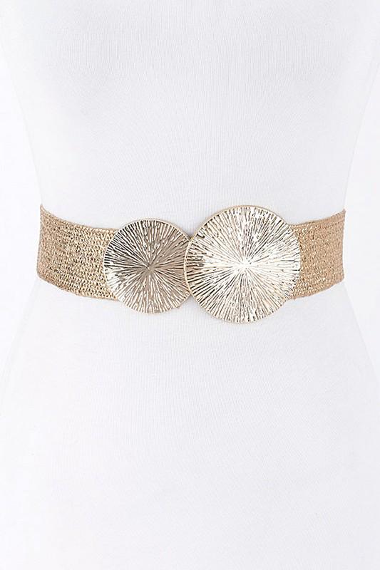 Round metal buckle stretch belt gold