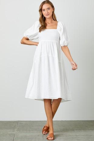 Classic Puff-Sleeve White Dress