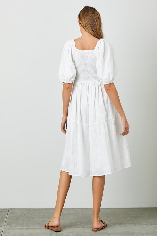 Classic Puff-Sleeve White Dress