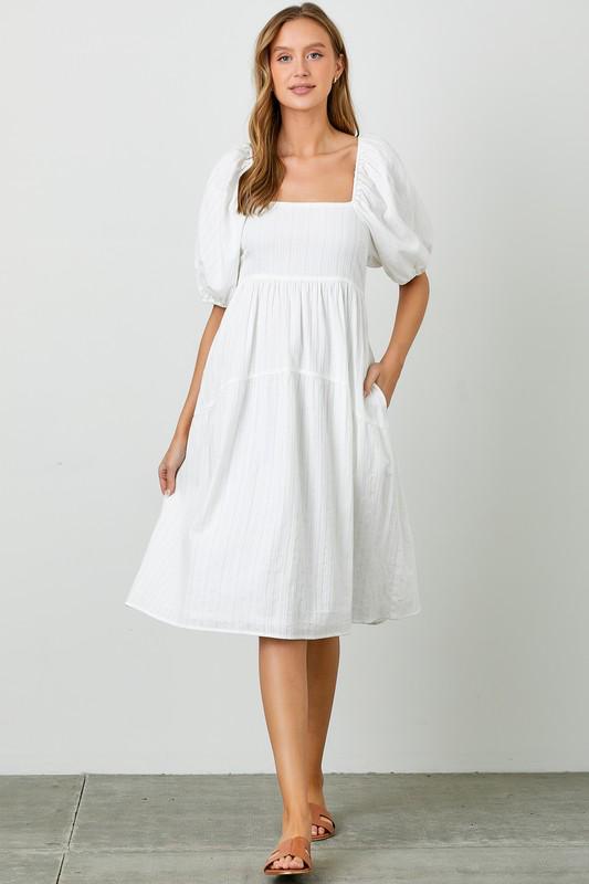 Classic Puff-Sleeve White Dress