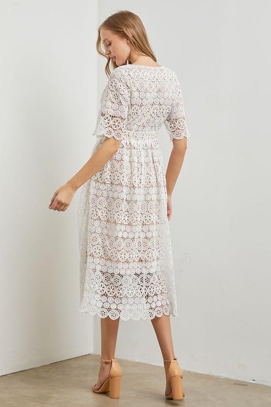 White Floral Lace Midi Dress