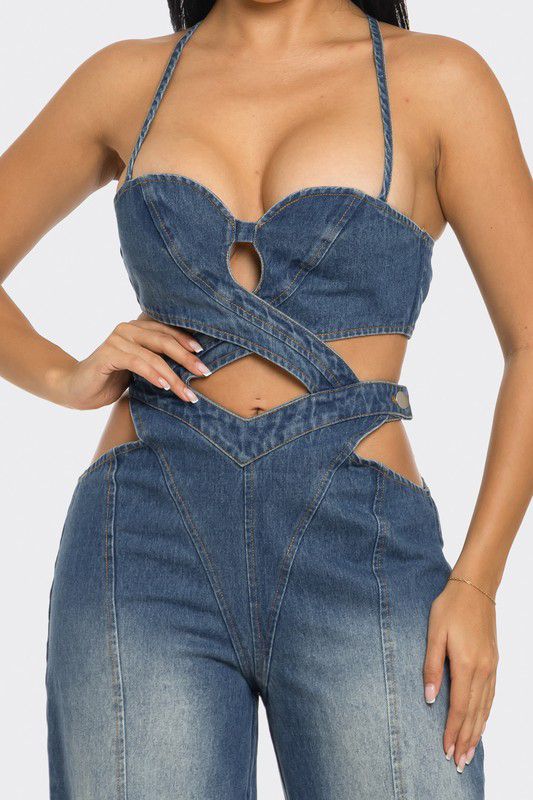 Denim Daring Cutout Jumpsuit