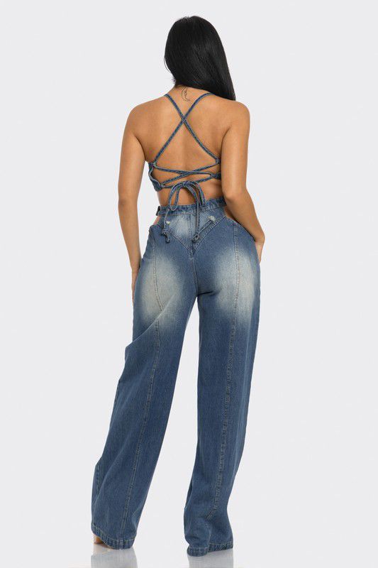 Denim Daring Cutout Jumpsuit