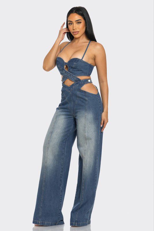 Denim Daring Cutout Jumpsuit