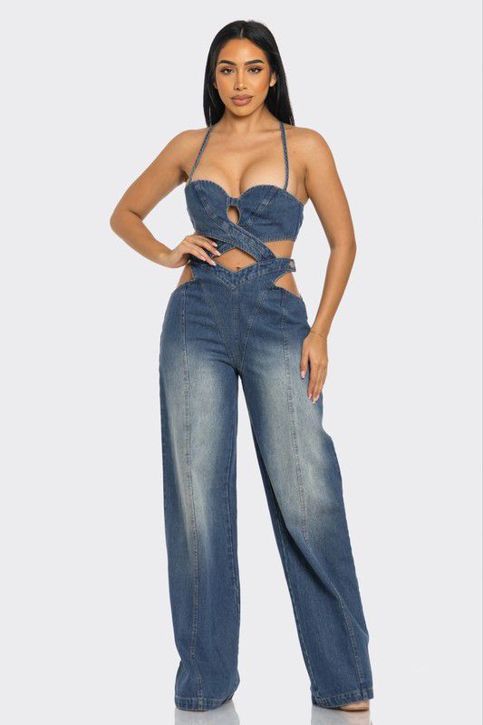 Denim Daring Cutout Jumpsuit