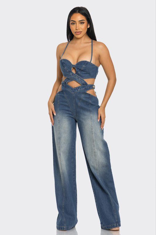 Denim Daring Cutout Jumpsuit