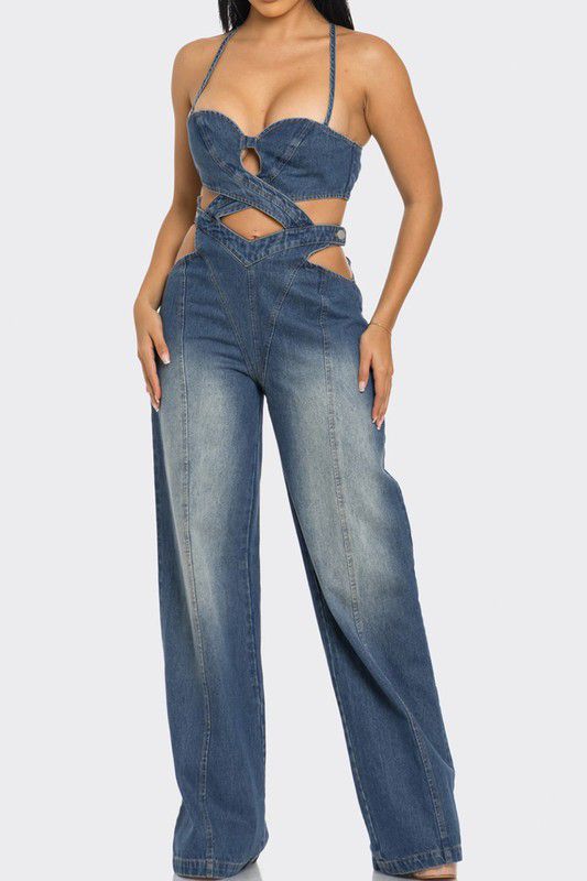 Denim Daring Cutout Jumpsuit