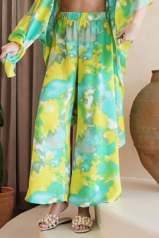 Green-yellow tie dye palazzo