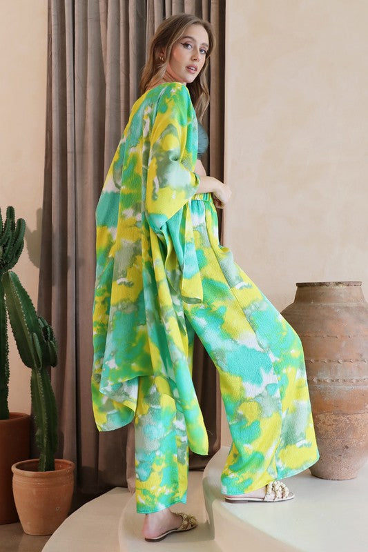 Green-yellow tie dye palazzo