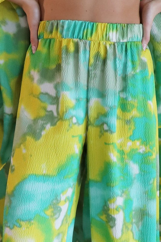 Green-yellow tie dye palazzo