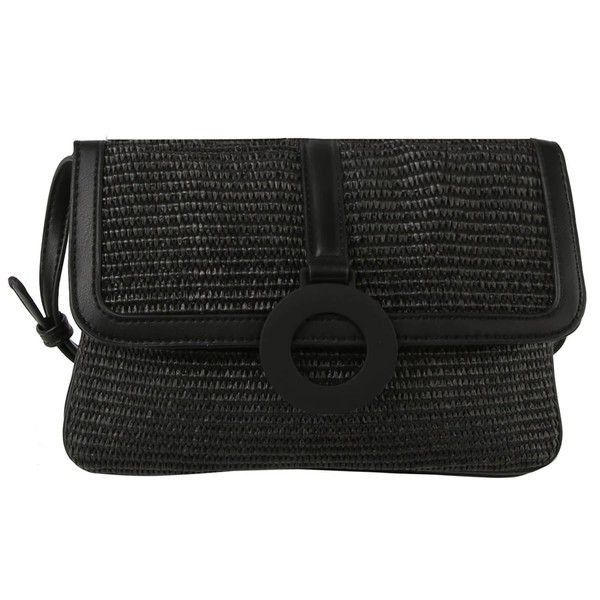 Black Straw Flap Crossbody Bag