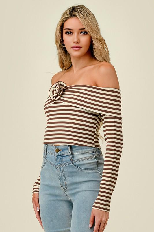 Striped Off-Shoulder Knit Top