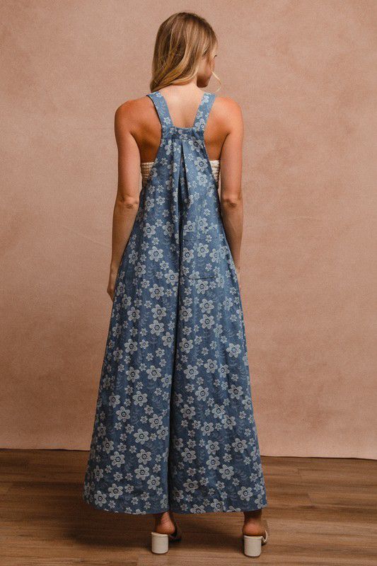 FLORAL EMBROIDERED WIDE LEG OVERALLS