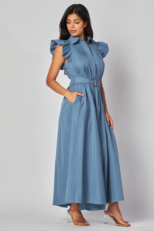 Pleated Belted Maxi Dress