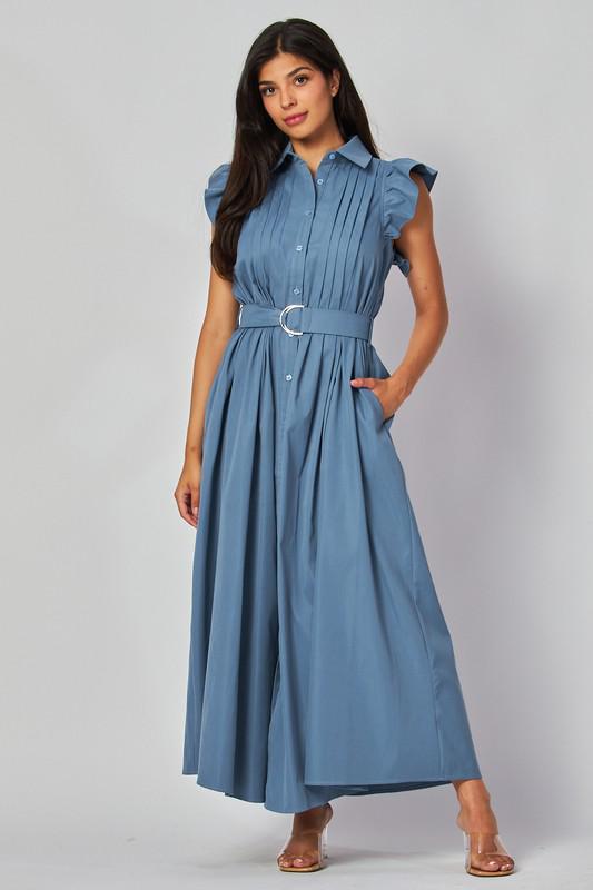 Pleated Belted Maxi Dress