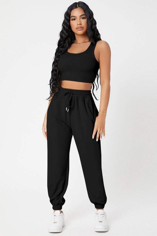 Black Crop Top & Pant Set