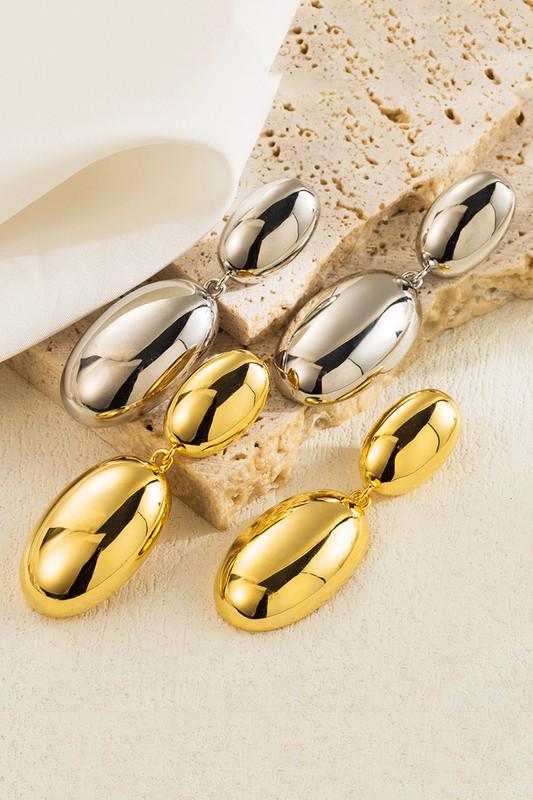 Golden Oval Drop Earrings