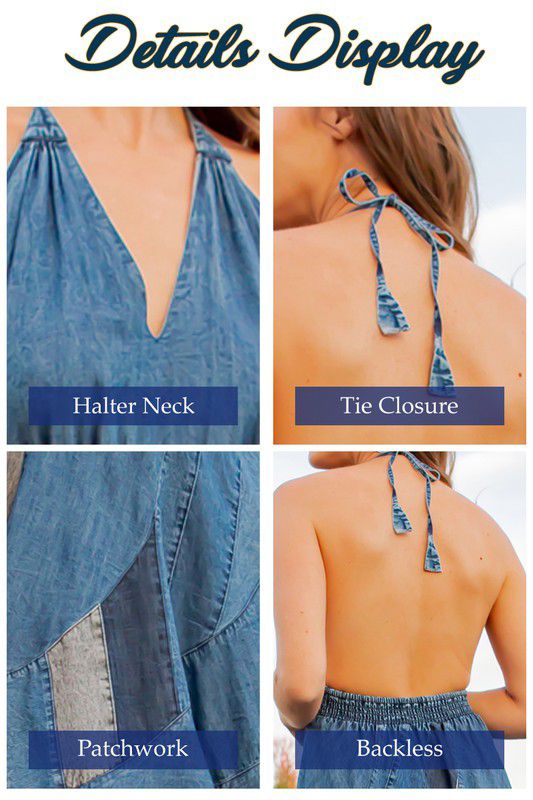 Halter Patchwork Denim Dress