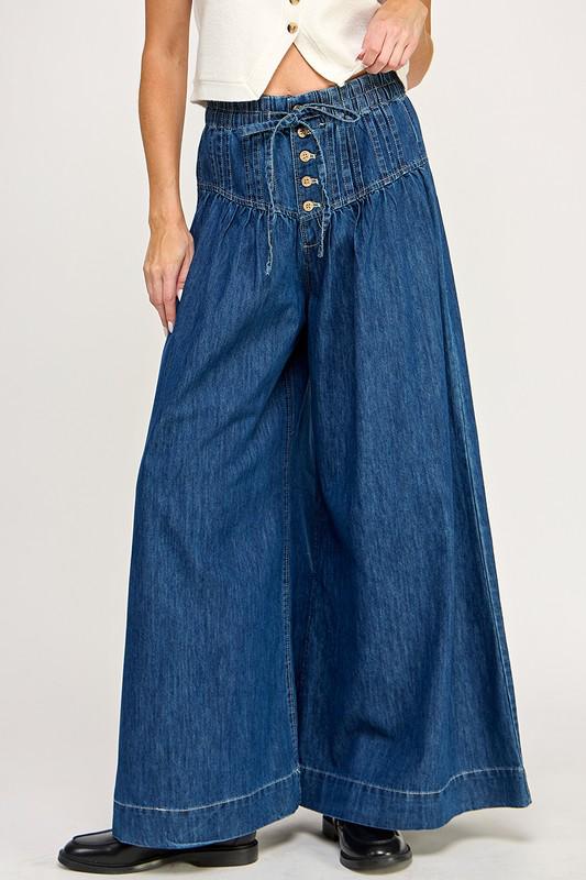 Wide-Leg Denim Pants