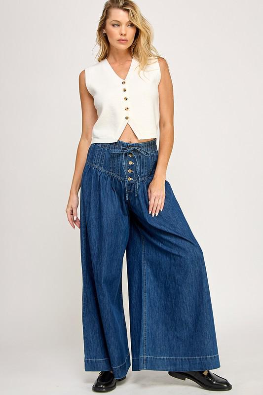 Wide-Leg Denim Pants