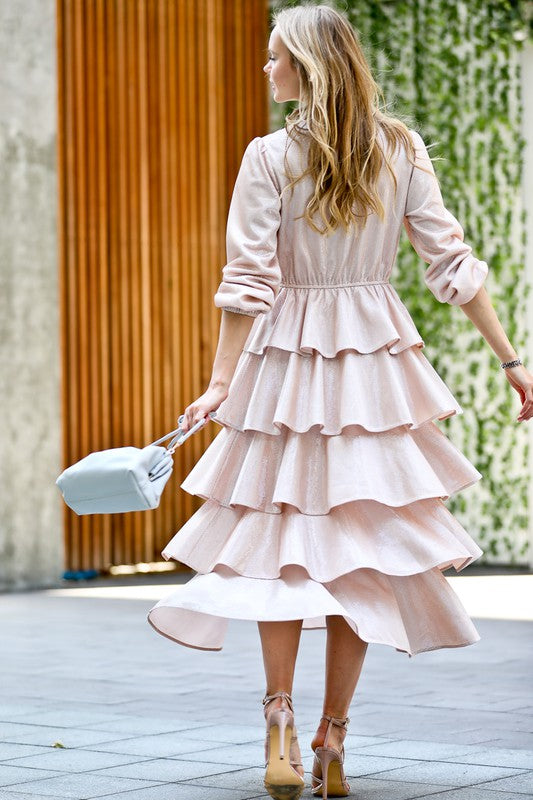 Metallic light pink layered dress