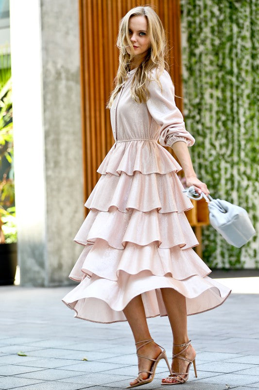 Metallic light pink layered dress